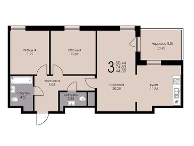 Планировки 3-к. апартаменты в Апарт-комплекс «Резиденция Рощино» (Рощино Residence)