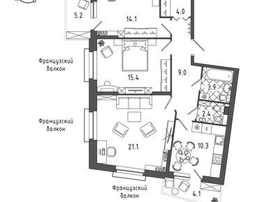 Планировки трехкомнатные в Квартал Che (Квартал Че)