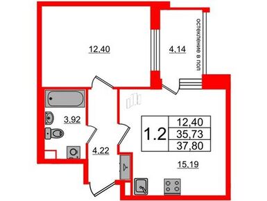 1-комнатная 35.73 кв.м, ЖК «Титул в Московском», 10 200 236 руб.