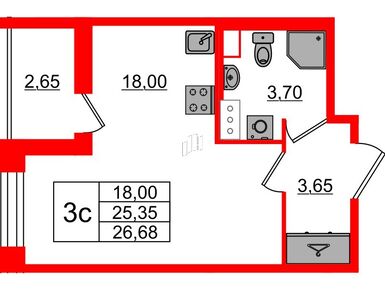 Студия 25.35 кв.м, ЖК «Бионика Заповедная», 7 200 183 руб.