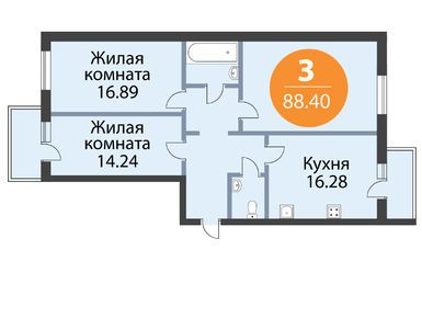3-комнатная 88.40 кв.м, ЖК EcoCity («ЭкоСити»), 14 700 000 руб.