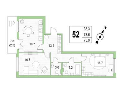 2-комнатная 75.90 кв.м, ЖК Riviera Сlub (Ривьера Клаб)