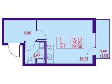 Студия 26.30 кв.м, ЖК «Полёт», 3 322 500 руб.