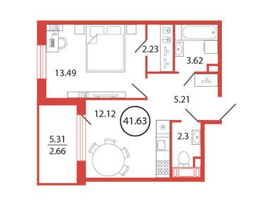 1-комнатная 41.63 кв.м, ЖК «Энфилд», 7 360 184 руб.