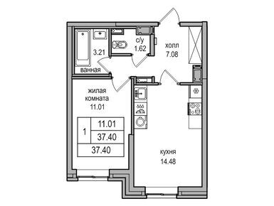 1-комнатная 37.80 кв.м, ЖК «Северная Долина», 8 603 280 руб.