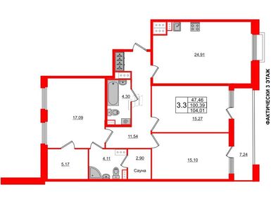 3-комнатная 98.30 кв.м, ЖК «Панорама Парк Сосновка», 29 000 269 руб.