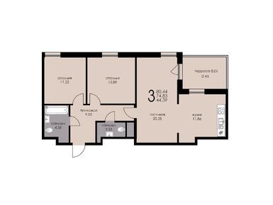 Планировки 3-к. апартаменты в «Резиденция Рощино» (Рощино Residence)