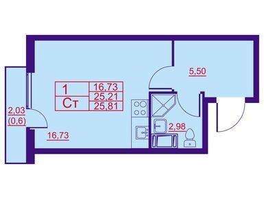 Студия 25.81 кв.м, ЖК «Полёт», 3 261 250 руб.