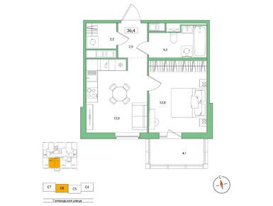 1-комнатная 36.40 кв.м, ЖК «Янила Форест», 5 303 480 руб.