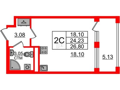 Студия 24.23 кв.м, ЖК «Дворцовый фасад», 5 550 260 руб.