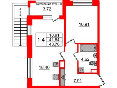 1-комнатная 41.84 кв.м, ЖК «Астра Континенталь», 12 150 084 руб.