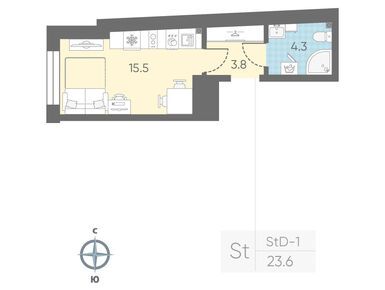 Студия 23.60 кв.м, ЖК «ЛСР. Измайловский», 8 385 080 руб.