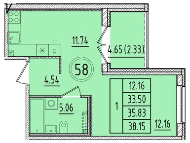 1-комнатная 33.50 кв.м, ЖК «Образцовый квартал 17», 6 371 800 руб.