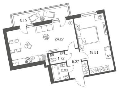 1-комнатная 52.90 кв.м, ЖК EcoCity («ЭкоСити»), 7 490 000 руб.