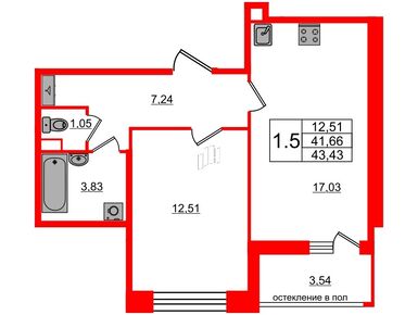 1-комнатная 41.66 кв.м, ЖК «Титул в Московском», 11 850 291 руб.