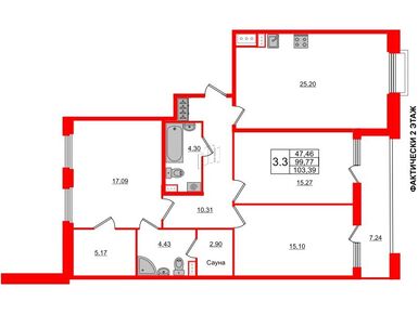 3-комнатная 98.00 кв.м, ЖК «Панорама Парк Сосновка», 28 400 302 руб.