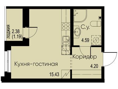 Студия 25.41 кв.м, ЖК iD Murino ll  (Айди Мурино 2), 4 522 980 руб.