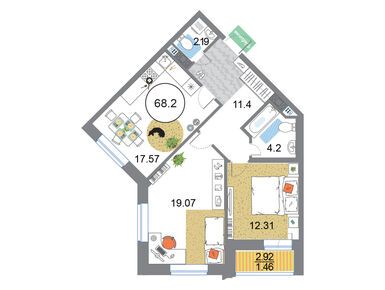 Планировки двухкомнатные в ЖК Modum (Модум)