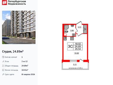 Студия 24.89 кв.м, ЖК «Титул в Московском», 7 400 120 руб.