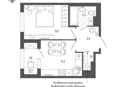 1-комнатная 36.40 кв.м, Квартал «Галактика», 10 782 129 руб.