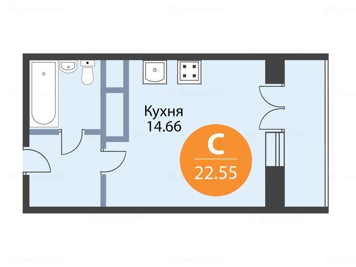 Однушка приморской. Студия 28,2 планировки Магеллан СПБ.
